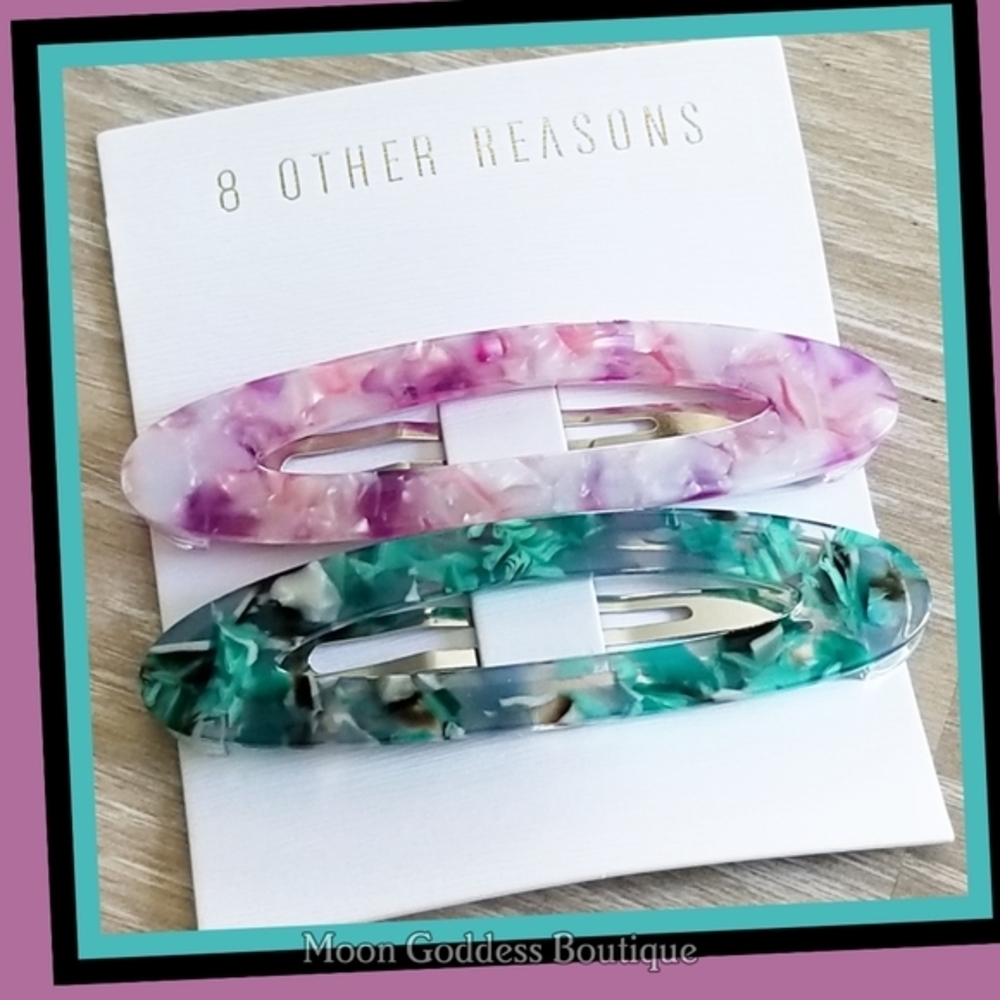 8 Other Reasons ✦ Hair Clip Set ✦ Marbled Oval Barrettes Pink/Purple Green/Blue